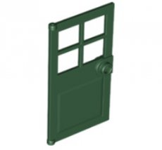 LEGO® deur, 1x4x6 met 4 raampjes, deurknop voor in frame DONKER GROEN
