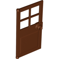 LEGO® deur, 1x4x6 met 4 raampjes, deurknop voor in frame BRUIN